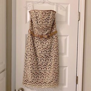 Cache gold lace strapless dress NWT